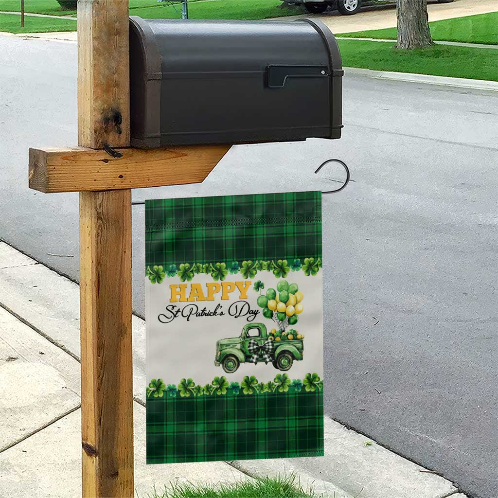 Happy St Patrick's Day Lucky Shamrocks Truck Garden Flag Welcome Green Buffalo Plaid Yard Patio Decor