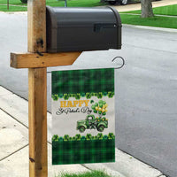 Happy St Patrick's Day Lucky Shamrocks Truck Garden Flag Welcome Green Buffalo Plaid Yard Patio Decor