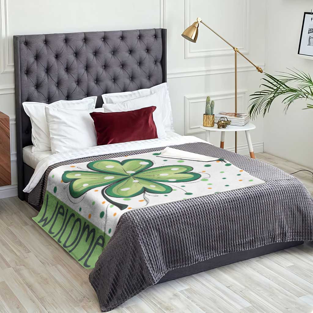 Lucky Shamrock Welcome Throw Blanket Green Dot Clover St. Patrick's Day Outdoor Decor