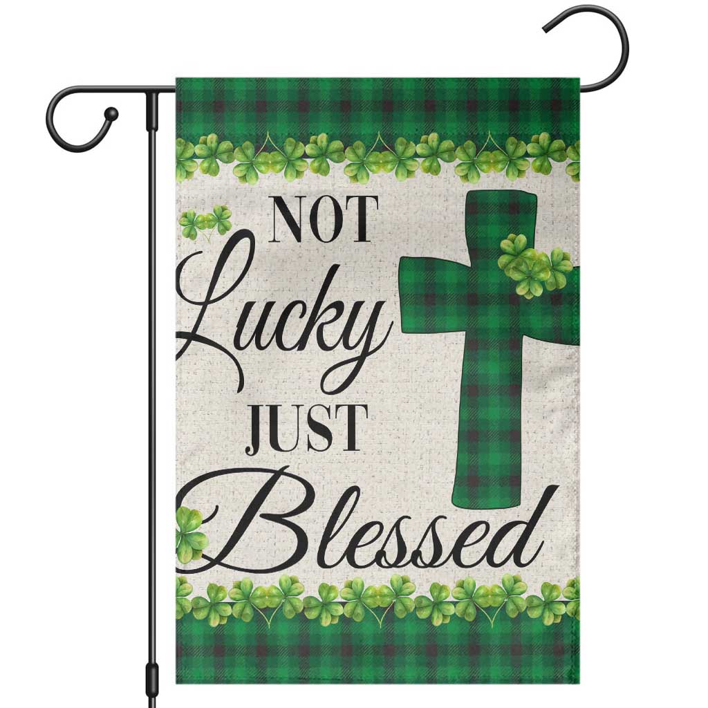 Christian Lucky Shamrocks Garden Flag Not Lucky Just Blessed Buffalo Plaid
