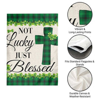 Christian Lucky Shamrocks Garden Flag Not Lucky Just Blessed Buffalo Plaid
