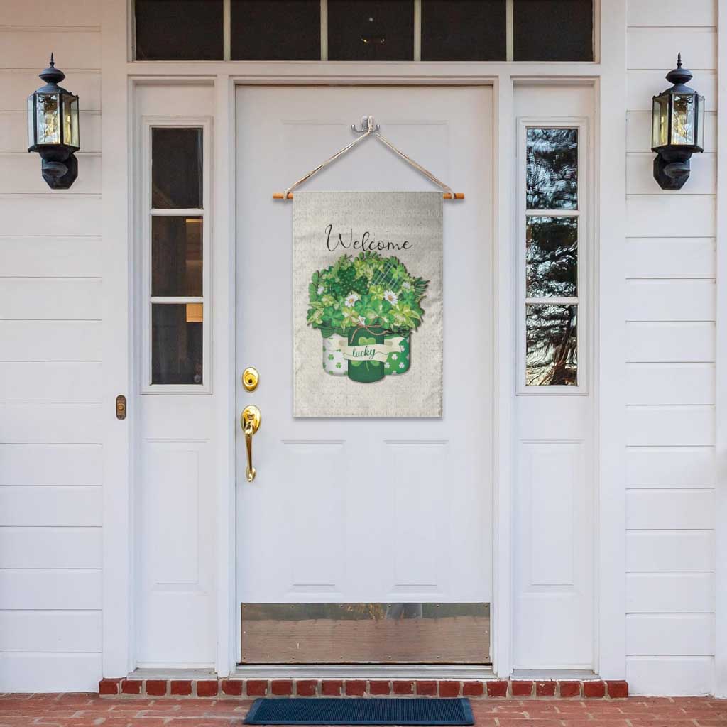 Lucky Irish Shamrocks Mason Jar Garden Flag Clovers St. Patrick’s Day Welcome Yard Decor