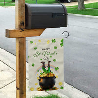 Happy St. Patrick’s Day Garden Flag Lucky Leprechaun with Gold & Rainbow Yard Decor