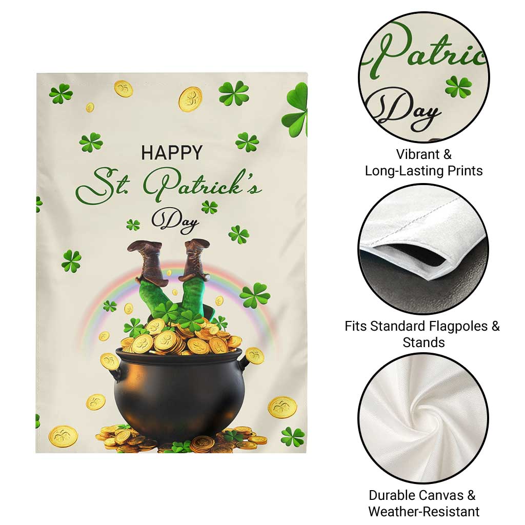 Happy St. Patrick’s Day Garden Flag Lucky Leprechaun with Gold & Rainbow Yard Decor