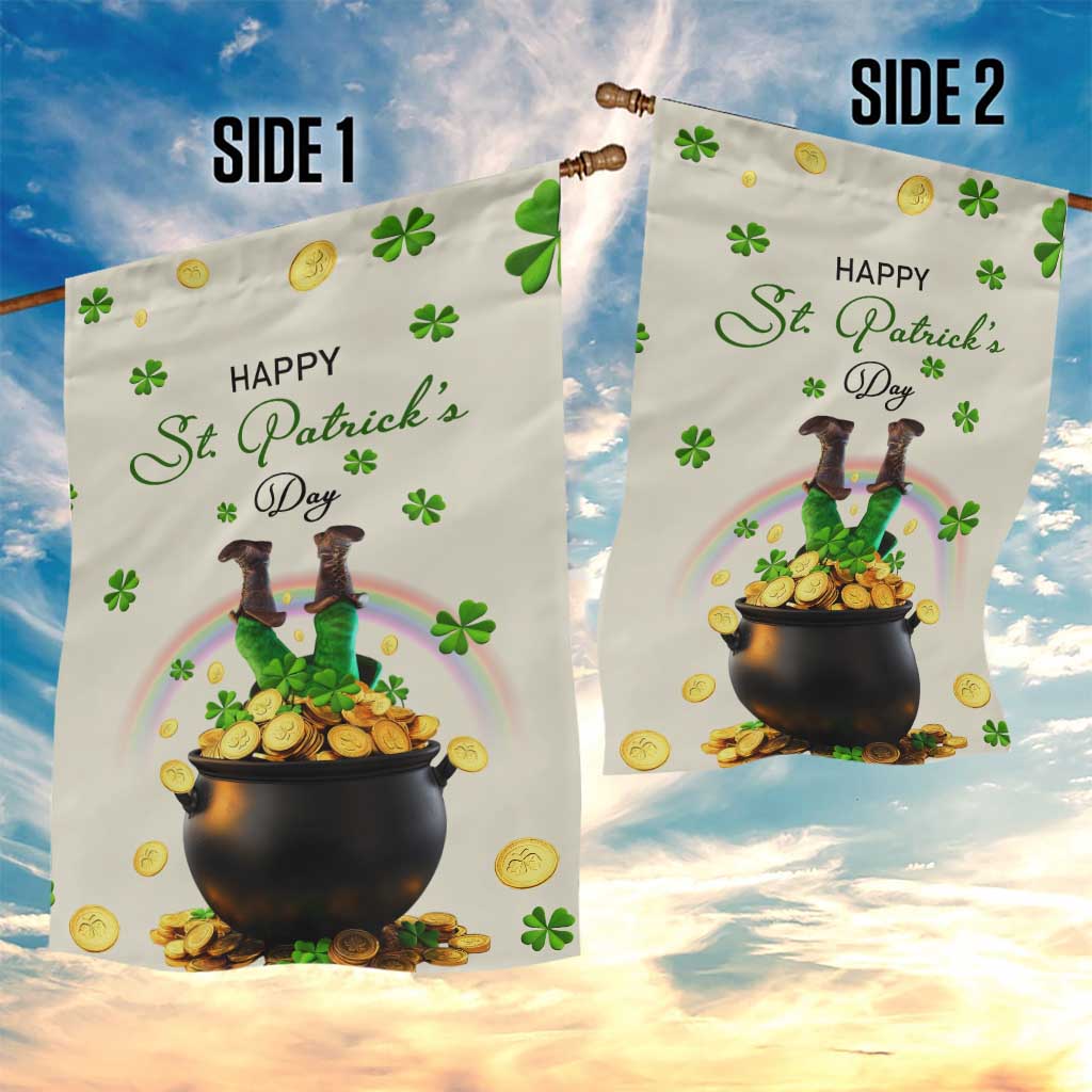 Happy St. Patrick’s Day Garden Flag Lucky Leprechaun with Gold & Rainbow Yard Decor