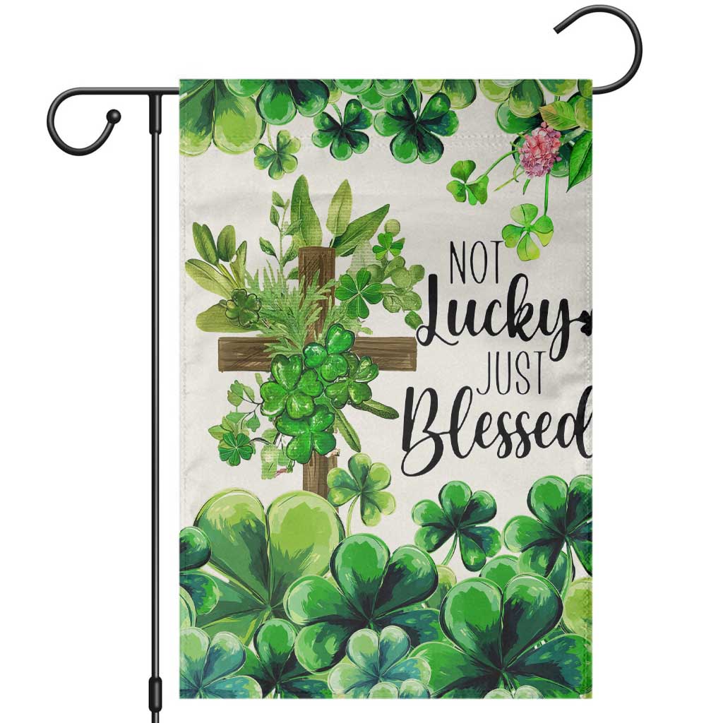 Christian St. Patrick’s Day Garden Flag Not Lucky Just Blessed Shamrocks & Cross