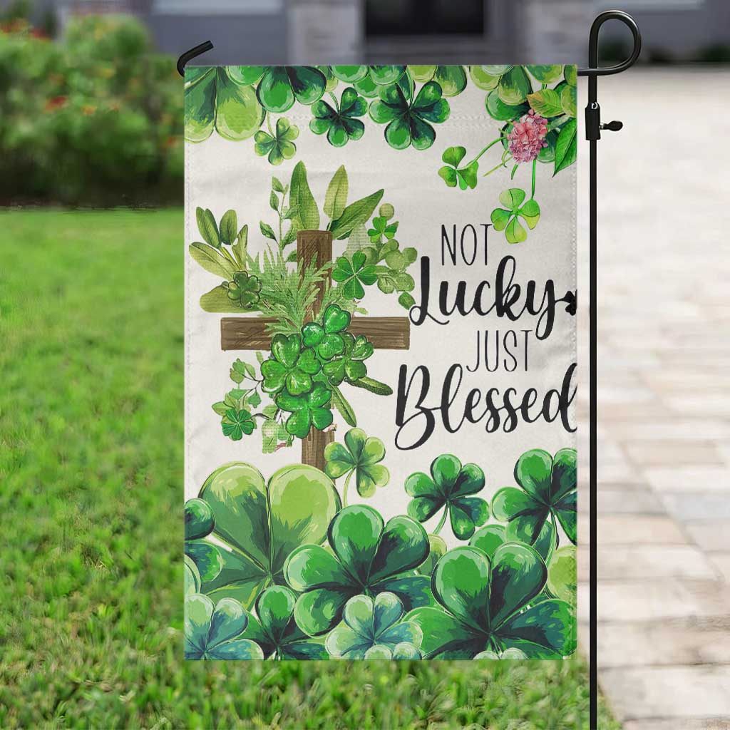 Christian St. Patrick’s Day Garden Flag Not Lucky Just Blessed Shamrocks & Cross