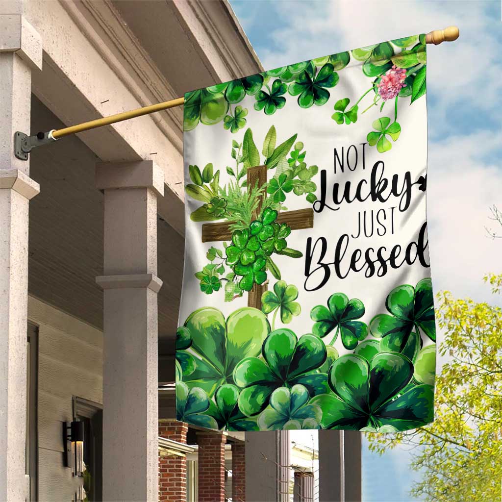 Christian St. Patrick’s Day Garden Flag Not Lucky Just Blessed Shamrocks & Cross