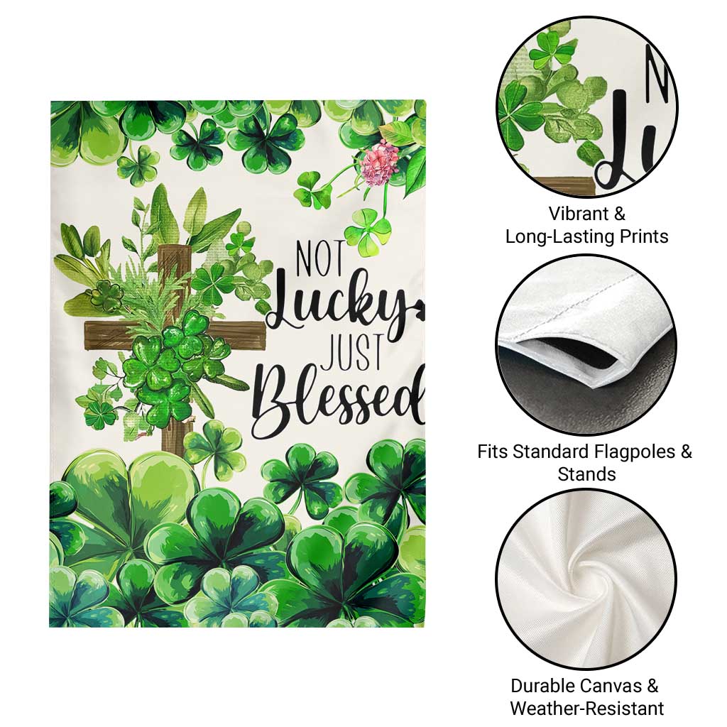 Christian St. Patrick’s Day Garden Flag Not Lucky Just Blessed Shamrocks & Cross