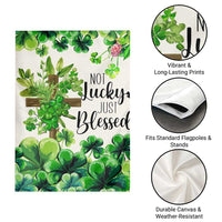 Christian St. Patrick’s Day Garden Flag Not Lucky Just Blessed Shamrocks & Cross