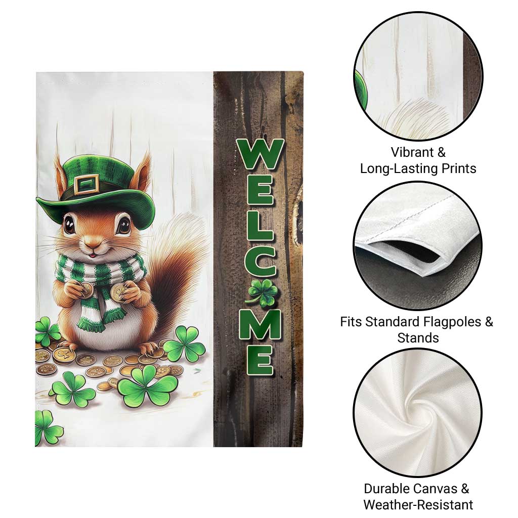 St. Patrick's Day Squirrel Leprechaun Welcome Garden Flag Lucky Shamrocks Pot of Gold