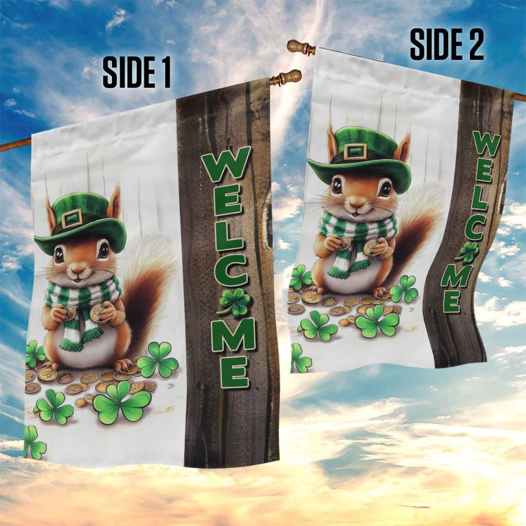 St. Patrick's Day Squirrel Leprechaun Welcome Garden Flag Lucky Shamrocks Pot of Gold