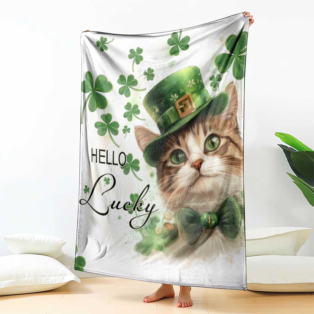 Hello Lucky Cute Cat Leprechaun Throw Blanket St Patrick's Day Welcome Cats Lovers