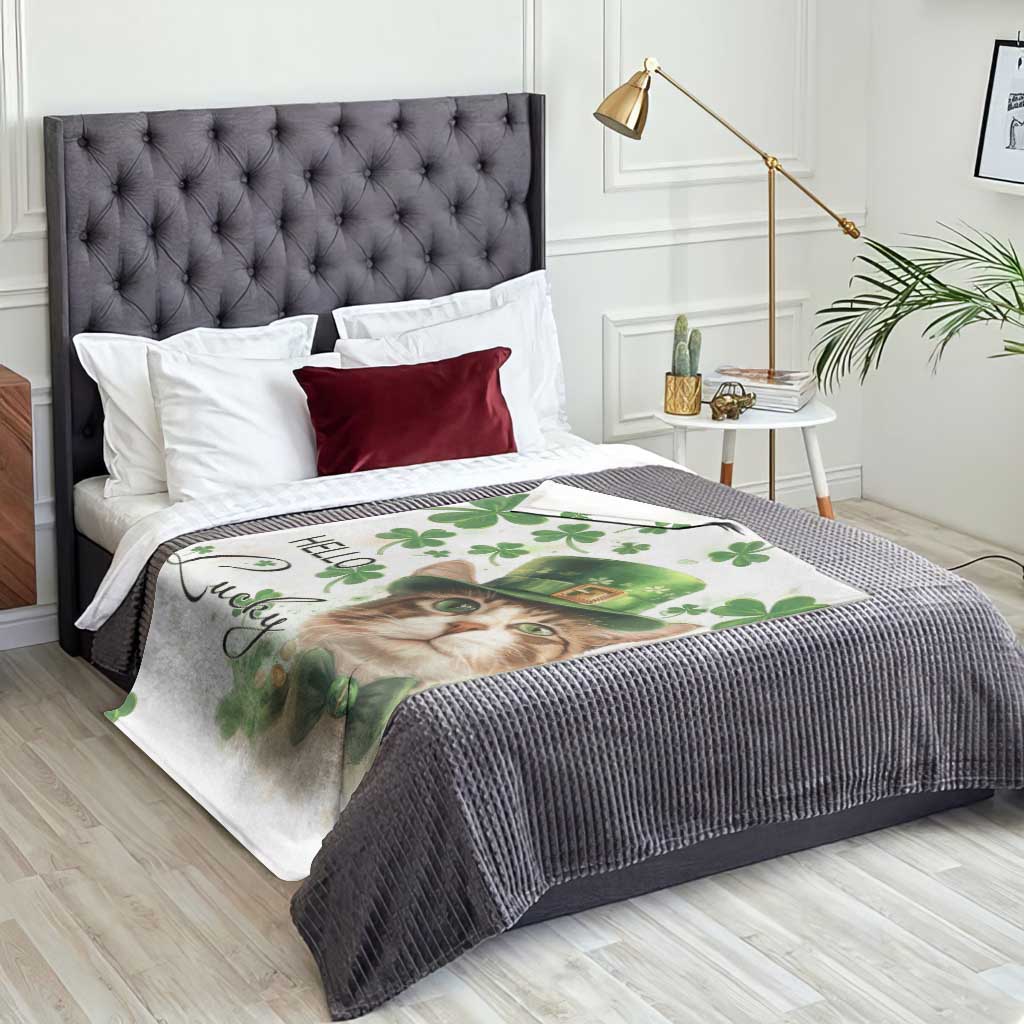 Hello Lucky Cute Cat Leprechaun Throw Blanket St Patrick's Day Welcome Cats Lovers