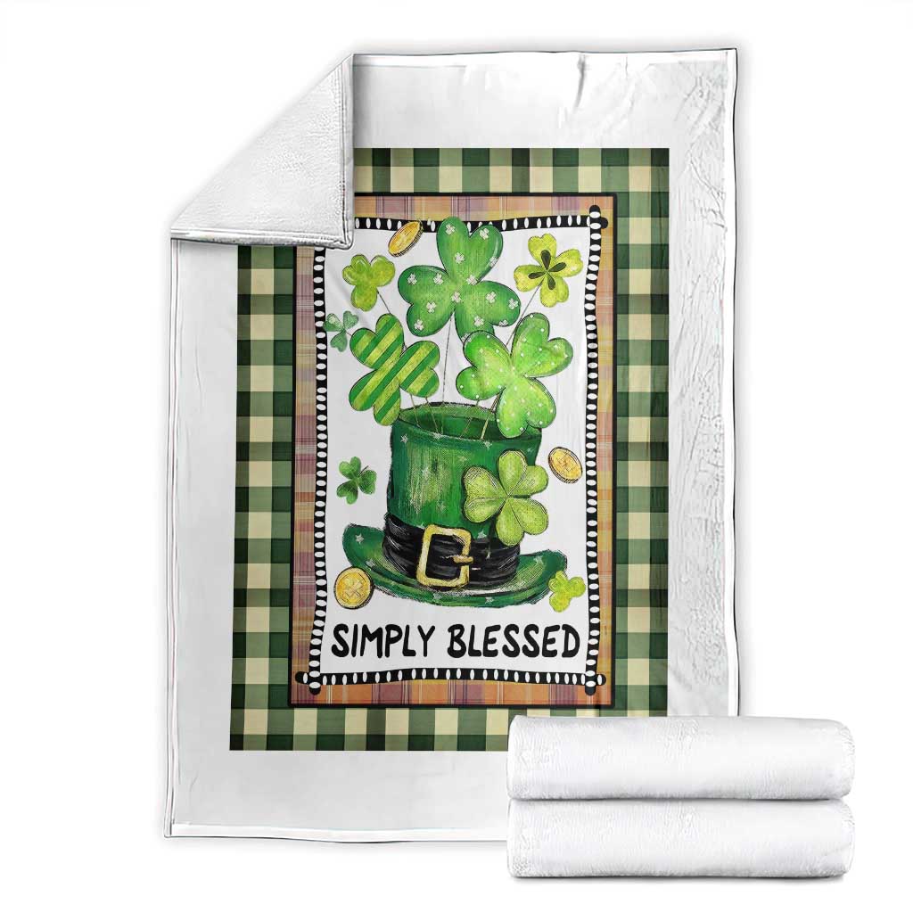 St Patricks Day Simply Blessed Throw Blanket Lucky Shamrock Leprechaun Green Buffalo Plaid