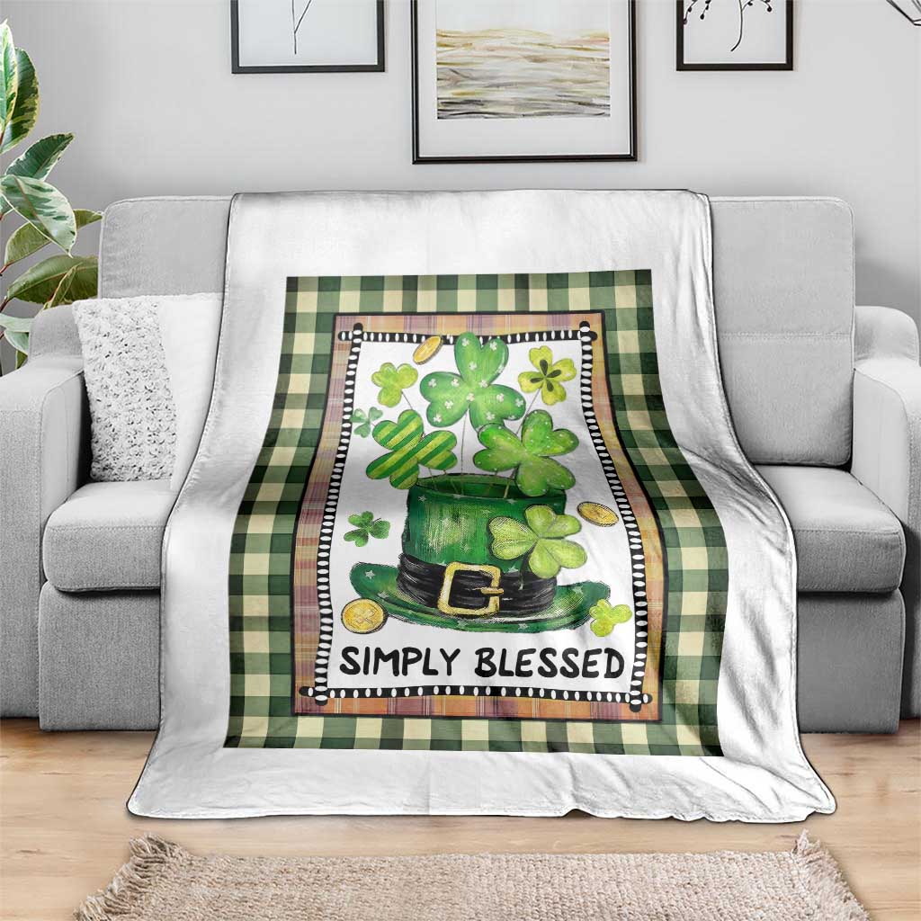 St Patricks Day Simply Blessed Throw Blanket Lucky Shamrock Leprechaun Green Buffalo Plaid