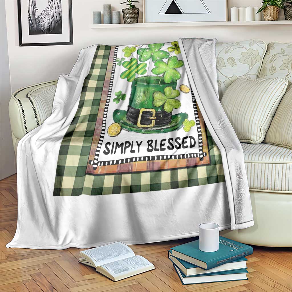 St Patricks Day Simply Blessed Throw Blanket Lucky Shamrock Leprechaun Green Buffalo Plaid