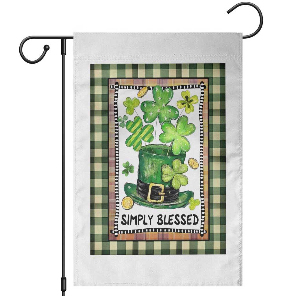 St Patricks Day Simply Blessed Garden Flag Lucky Shamrock Leprechaun Green Buffalo Plaid