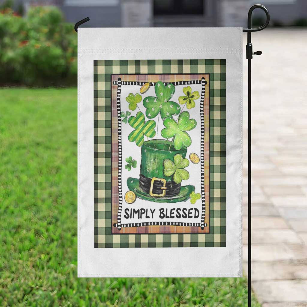 St Patricks Day Simply Blessed Garden Flag Lucky Shamrock Leprechaun Green Buffalo Plaid