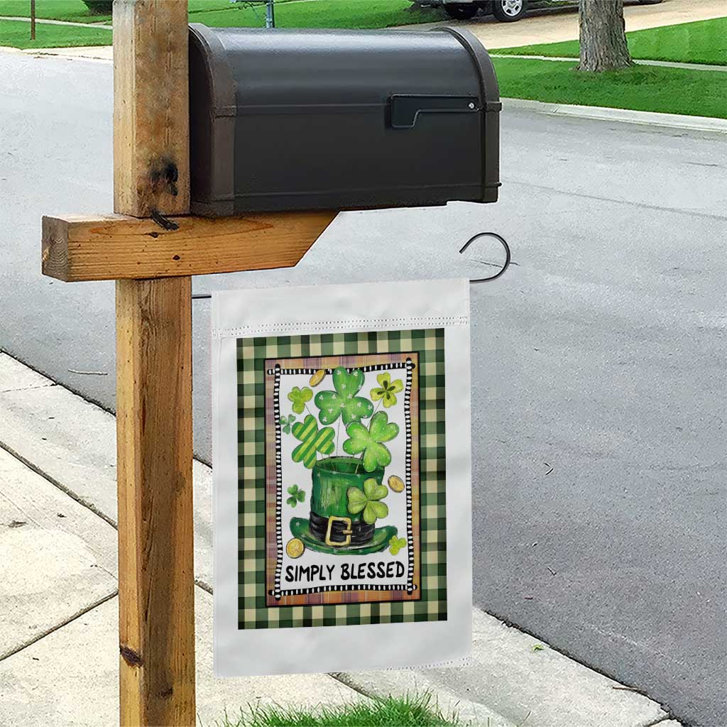 St Patricks Day Simply Blessed Garden Flag Lucky Shamrock Leprechaun Green Buffalo Plaid