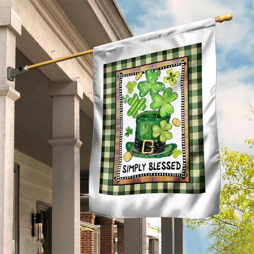 St Patricks Day Simply Blessed Garden Flag Lucky Shamrock Leprechaun Green Buffalo Plaid