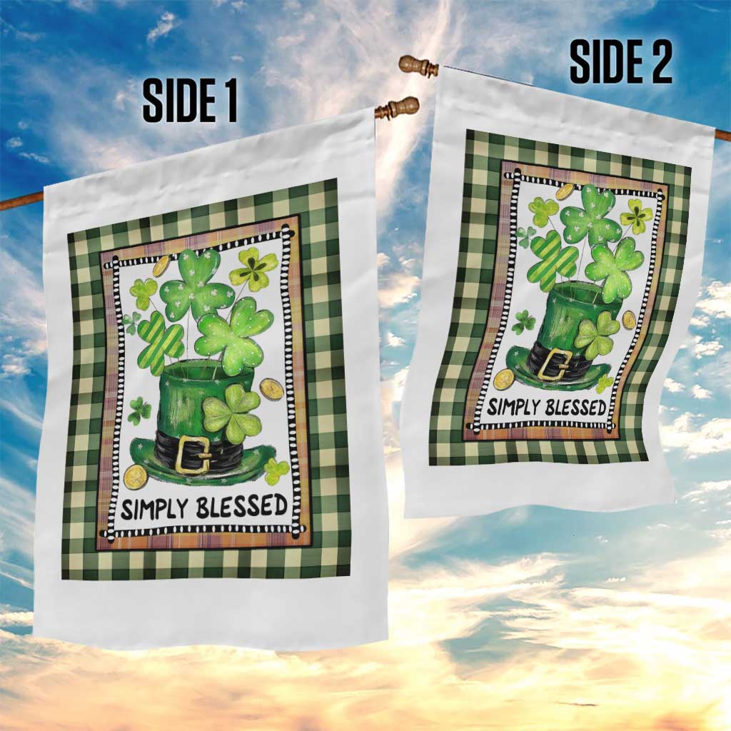 St Patricks Day Simply Blessed Garden Flag Lucky Shamrock Leprechaun Green Buffalo Plaid