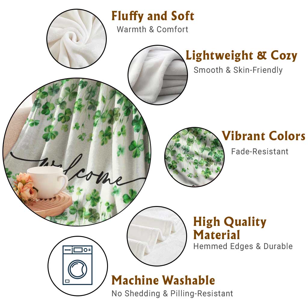 Lucky Shamrocks Welcome Throw Blanket Green Clovers St. Patrick's Day Minimalist