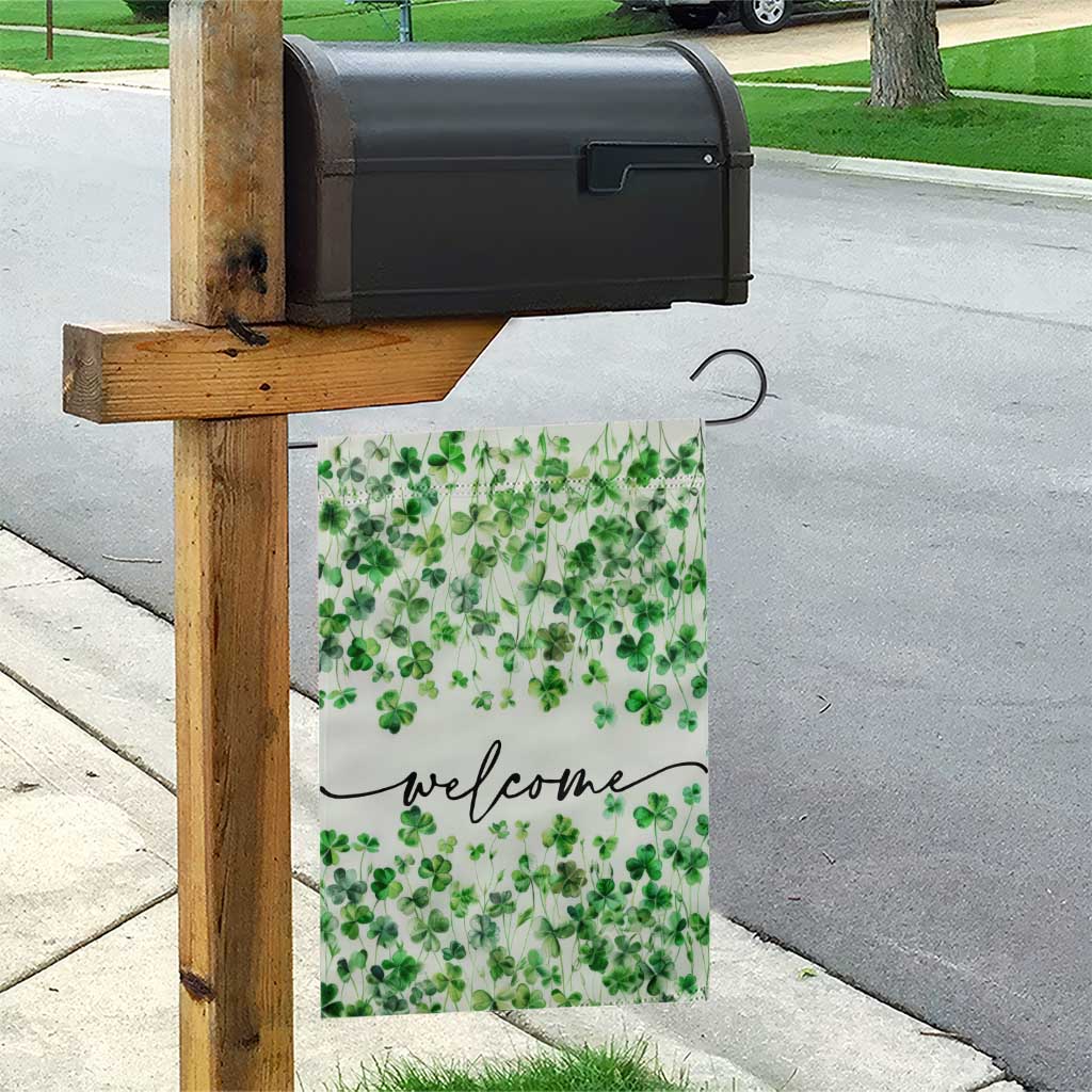 Lucky Shamrocks Welcome Garden Flag Green Clovers St. Patrick's Day Minimalist