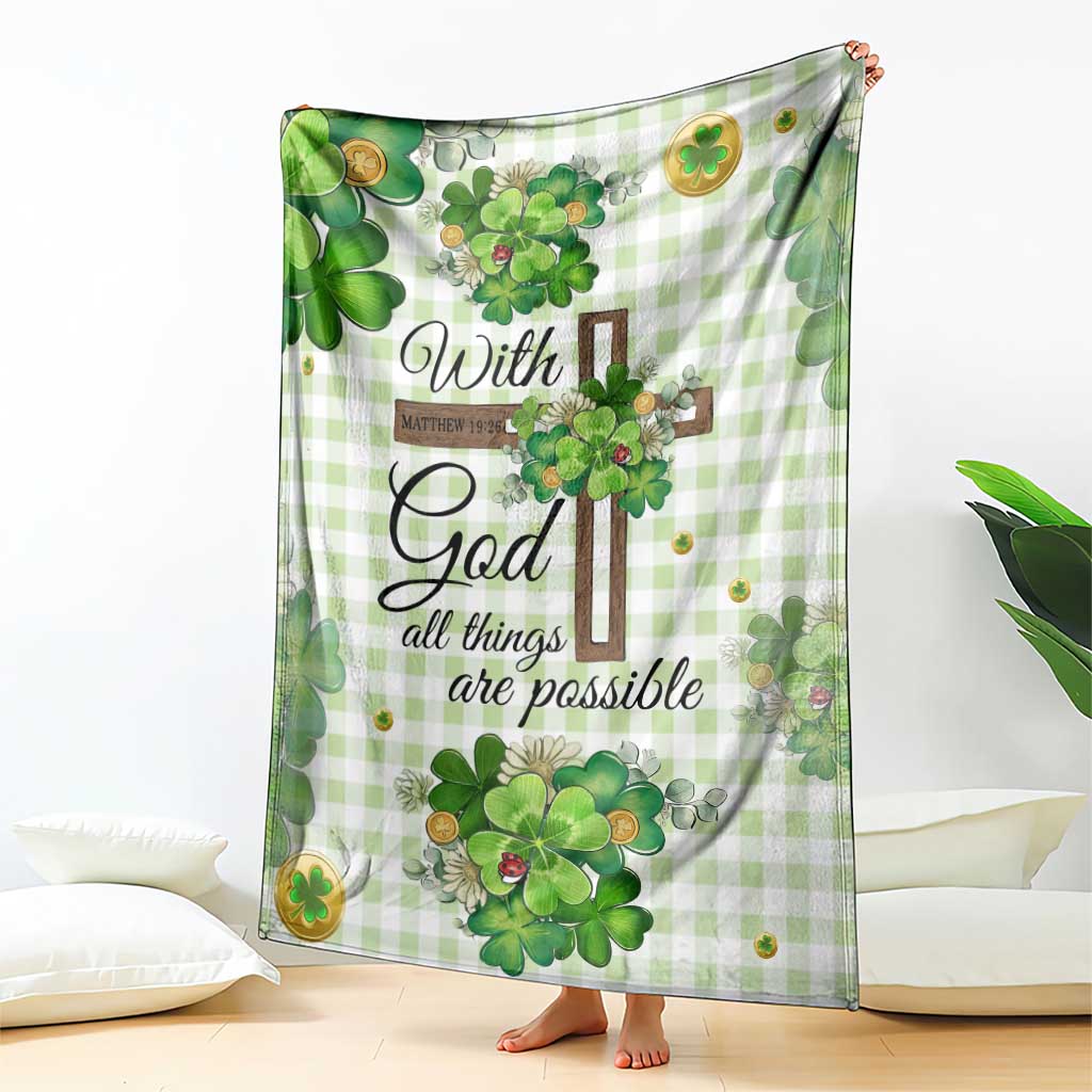Religious St. Patrick’s Day Throw Blanket With God All Things Are Possible Christian Bible Verse & Shamrocks