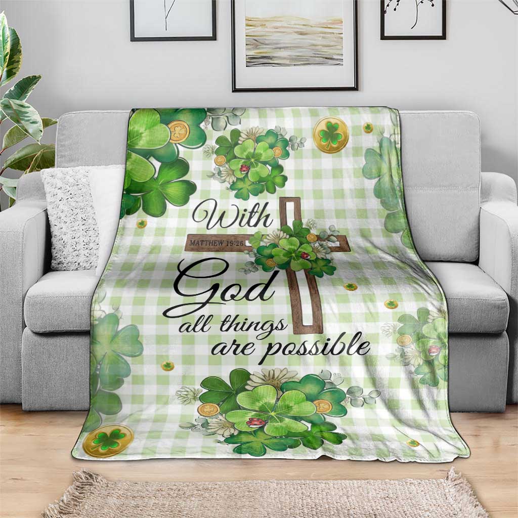 Religious St. Patrick’s Day Throw Blanket With God All Things Are Possible Christian Bible Verse & Shamrocks
