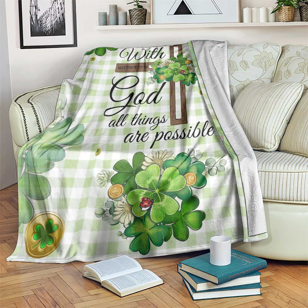 Religious St. Patrick’s Day Throw Blanket With God All Things Are Possible Christian Bible Verse & Shamrocks