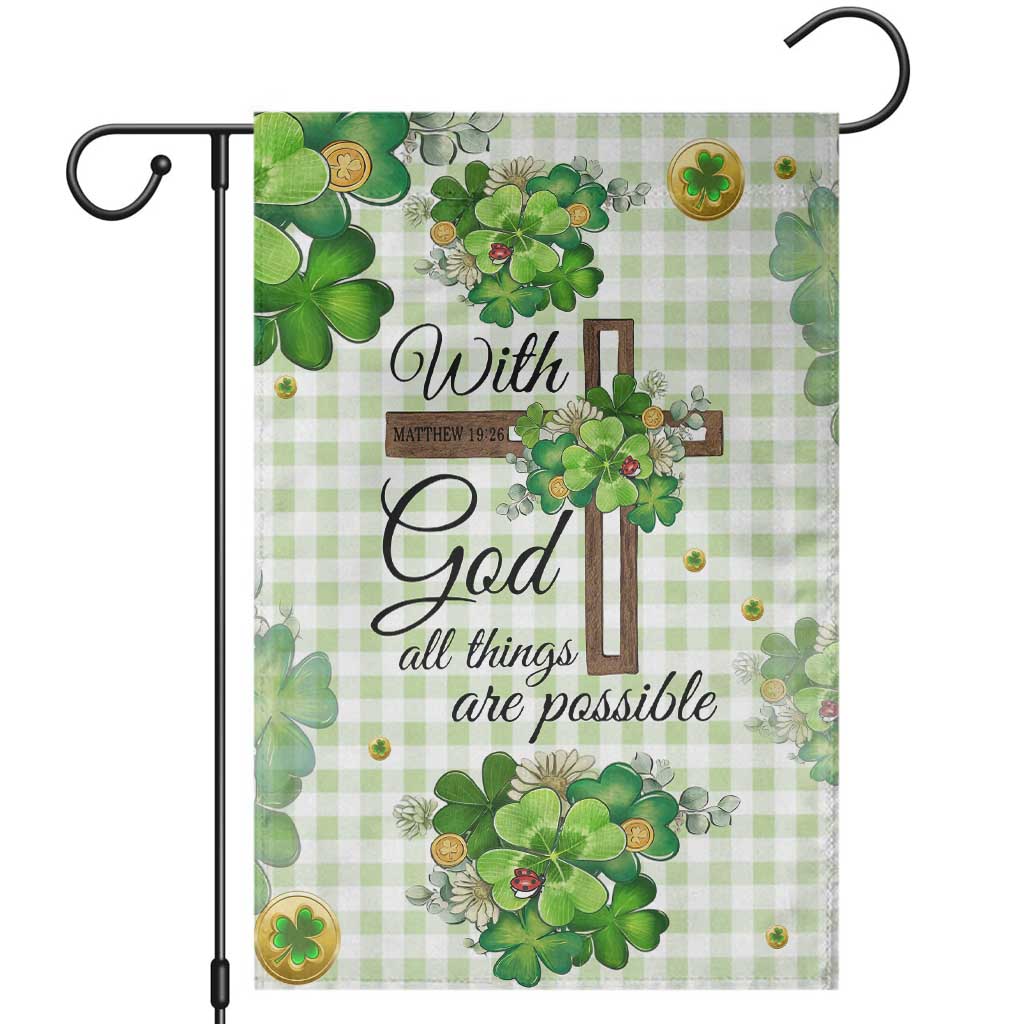 Religious St. Patrick’s Day Garden Flag With God All Things Are Possible Christian Bible Verse & Shamrocks