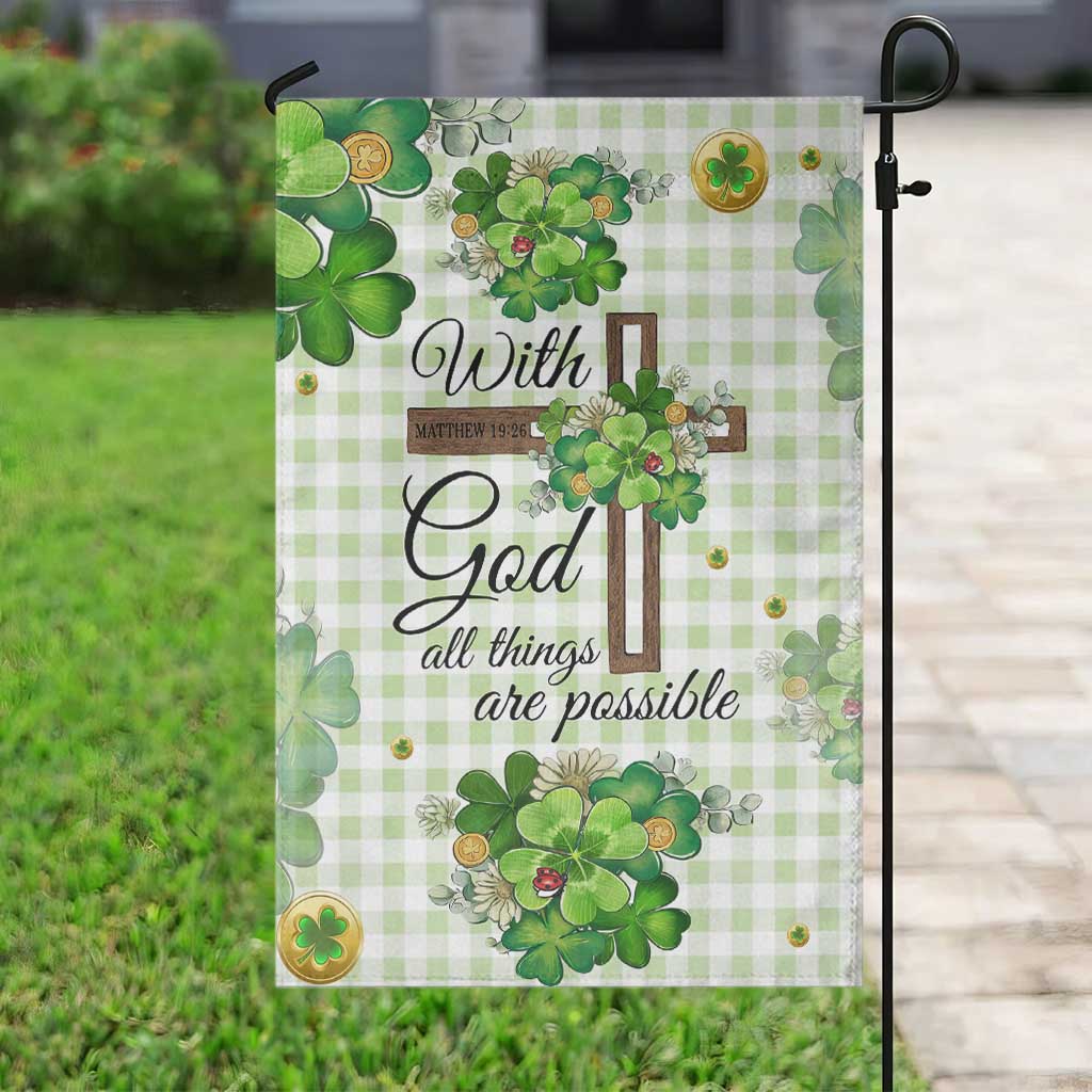 Religious St. Patrick’s Day Garden Flag With God All Things Are Possible Christian Bible Verse & Shamrocks
