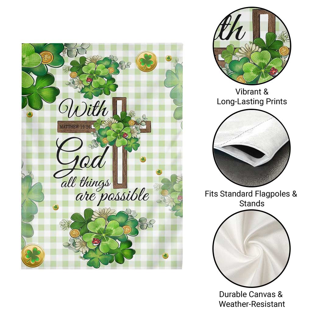 Religious St. Patrick’s Day Garden Flag With God All Things Are Possible Christian Bible Verse & Shamrocks