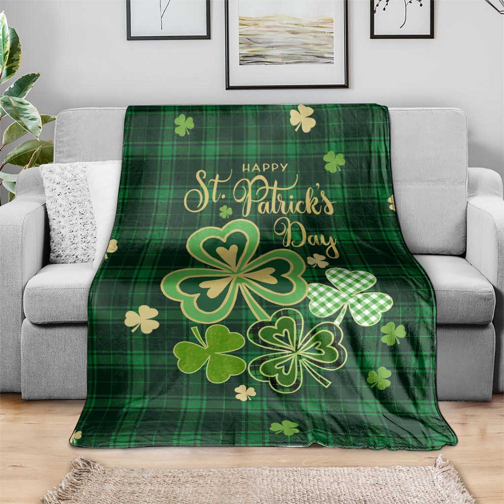 Green Buffalo Plaid Shamrock Throw Blanket Happy St. Patrick's Day Irish Home Yard Decoration