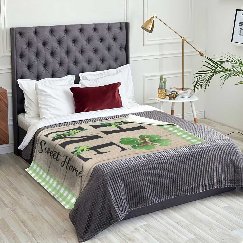 St Patricks Day Home Sweet Home Throw Blanket Lucky Shamrock Buffalo Plaid Holiday Yard Decor