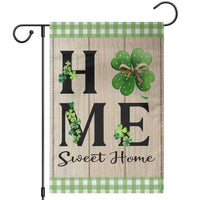 St Patricks Day Home Sweet Home Garden Flag Lucky Shamrock Buffalo Plaid Holiday Yard Decor