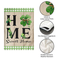 St Patricks Day Home Sweet Home Garden Flag Lucky Shamrock Buffalo Plaid Holiday Yard Decor