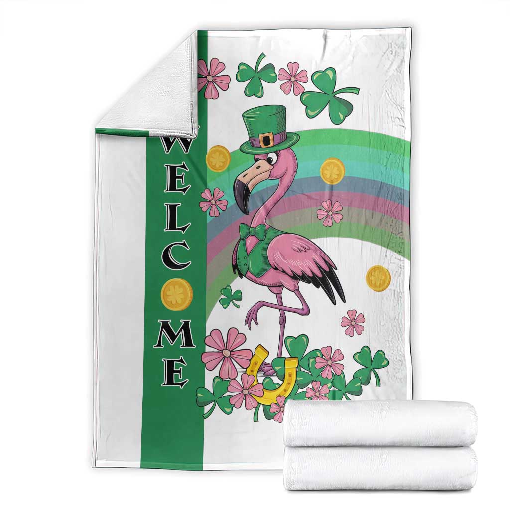 St Patricks Day Flamingo Welcome Throw Blanket Lucky Shamrock Leprechaun