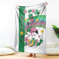 St Patricks Day Flamingo Welcome Throw Blanket Lucky Shamrock Leprechaun