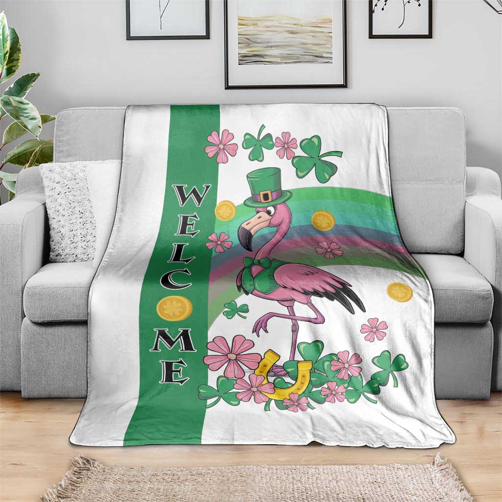 St Patricks Day Flamingo Welcome Throw Blanket Lucky Shamrock Leprechaun