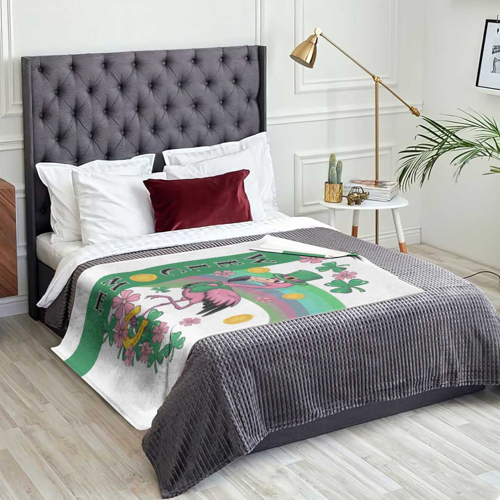 St Patricks Day Flamingo Welcome Throw Blanket Lucky Shamrock Leprechaun