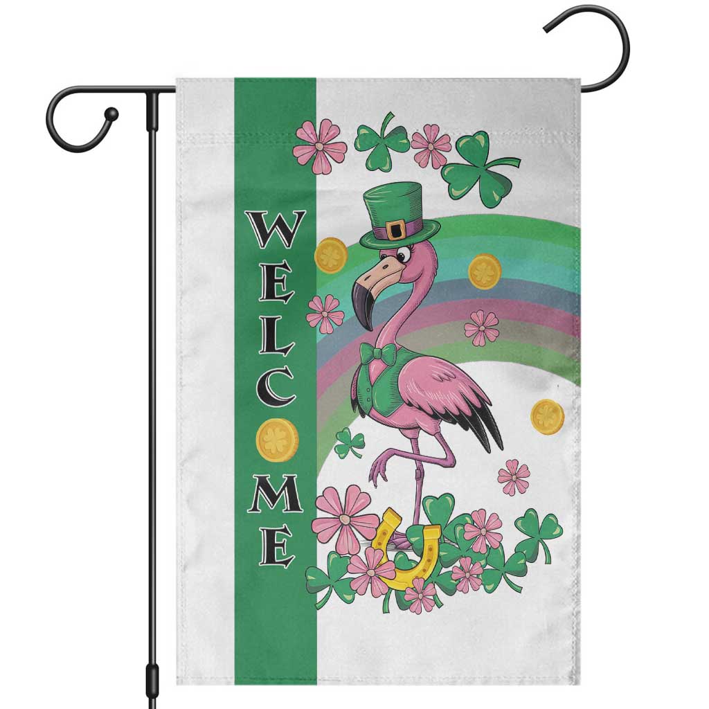 St Patricks Day Flamingo Welcome Garden Flag Lucky Shamrock Leprechaun