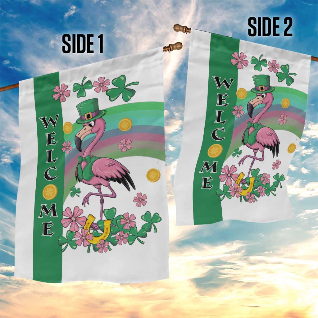 St Patricks Day Flamingo Welcome Garden Flag Lucky Shamrock Leprechaun