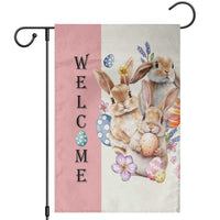 Easter Bunny Welcome Garden Flag Cute Watercolor Rabbits with Eggs & Flowers, Spring Yard Decor