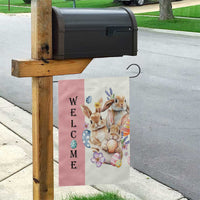 Easter Bunny Welcome Garden Flag Cute Watercolor Rabbits with Eggs & Flowers, Spring Yard Decor