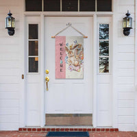 Easter Bunny Welcome Garden Flag Cute Watercolor Rabbits with Eggs & Flowers, Spring Yard Decor