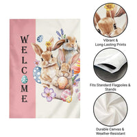Easter Bunny Welcome Garden Flag Cute Watercolor Rabbits with Eggs & Flowers, Spring Yard Decor