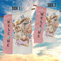 Easter Bunny Welcome Garden Flag Cute Watercolor Rabbits with Eggs & Flowers, Spring Yard Decor