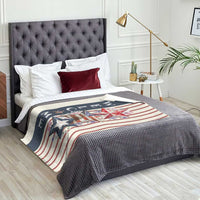 American Patriotic Welcome Throw Blanket US Flag Red White & Blue Stars, Rustic 4th of July Outdoor Decor